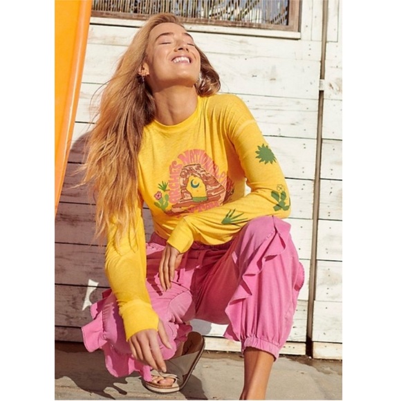 Free People Tops - Free People Movement Love Your Parks Arches National T-Shirt Yellow XS